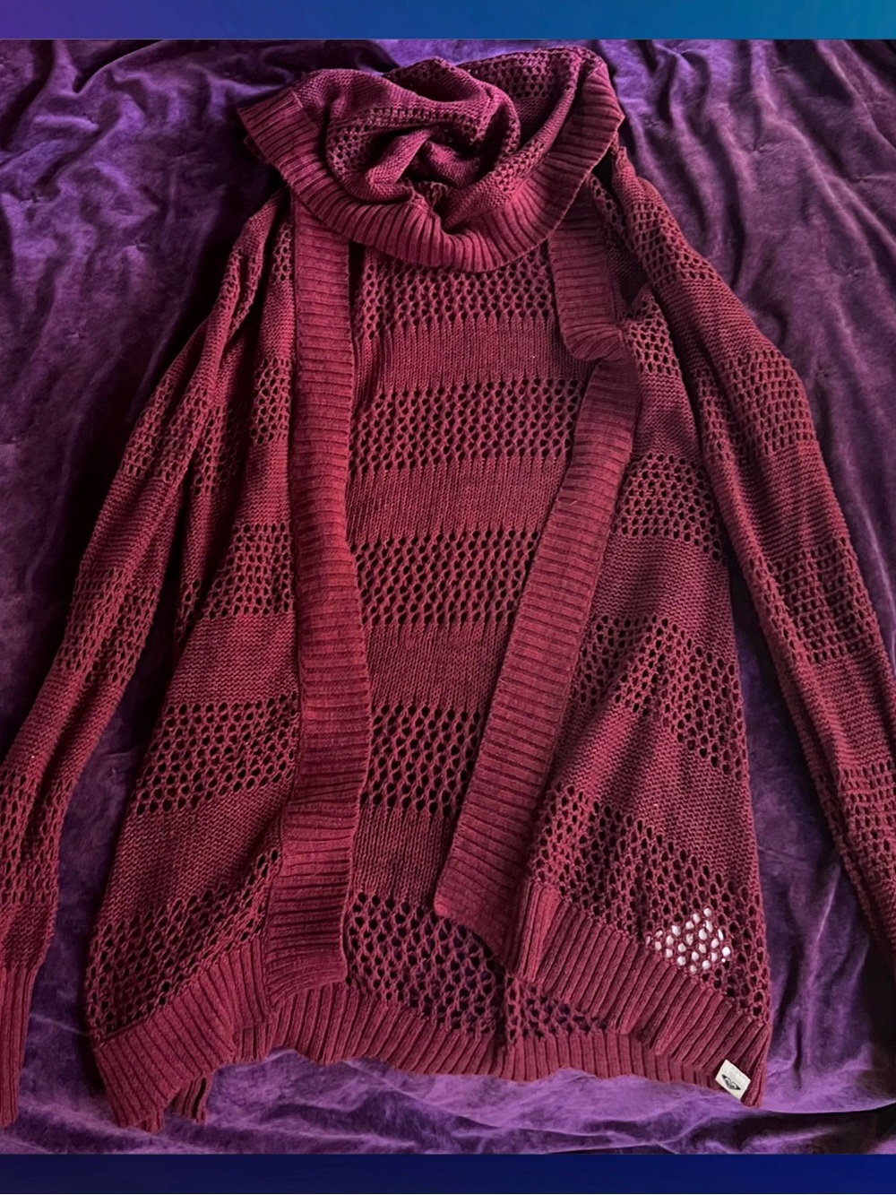 Roxy Womens Crochet Knit Hood Open Red Cotton Sweater